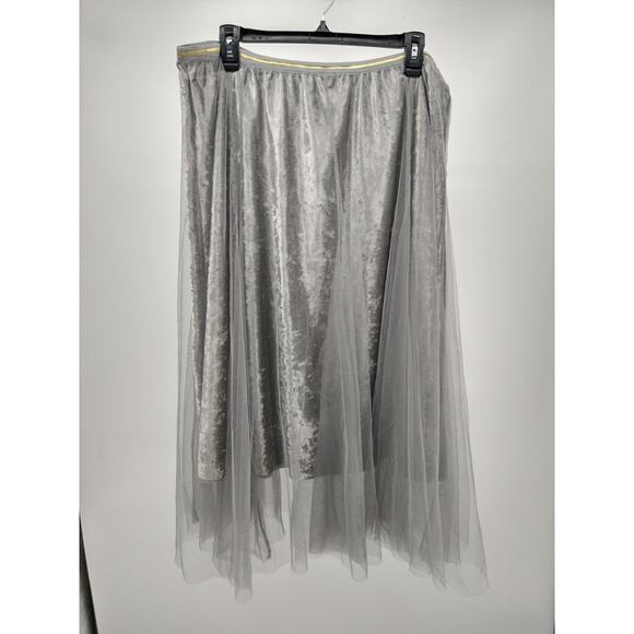 Anthropologie Raga Skirt Plus 1X Velvet Tulle Overlay Pearl Detail Midi Gray NWT - Picture 4 of 9